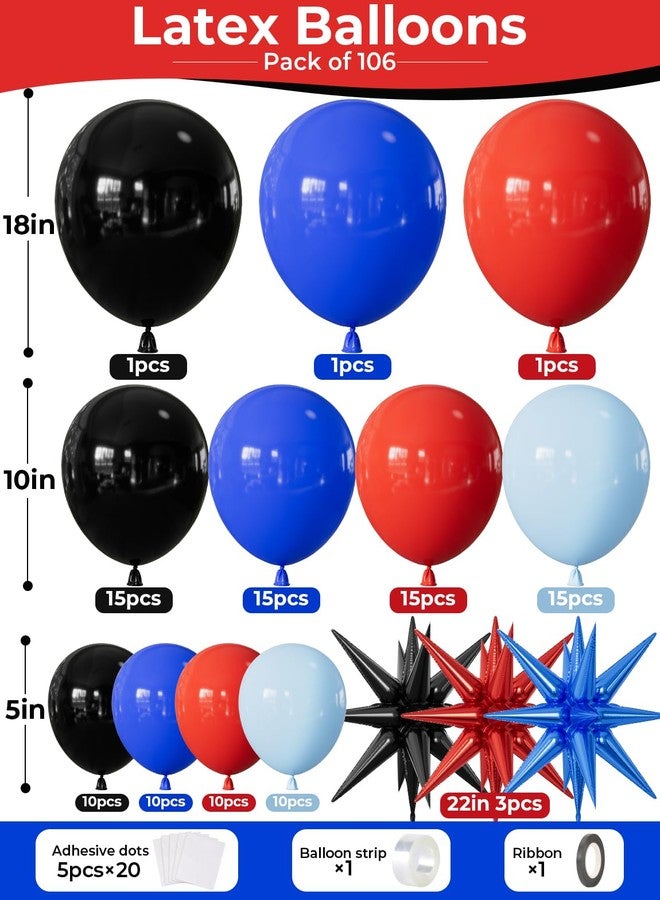 Haolongfa Black Red and Blue Balloons Arch Garland Kit, 106pcs Spider Theme Balloon Arch Kit with Starburst Foil Balloons, Hero-Themed Party Decorations and Birthday Backdrop for Boys - Image 2
